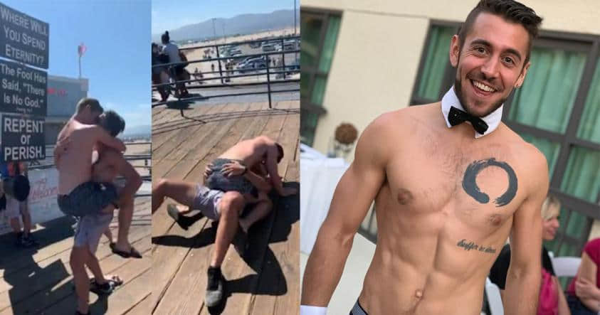 恐同基督徒举牌散佈反同言论 G片男星当场脱衣上演火热床戏-NICEGAY