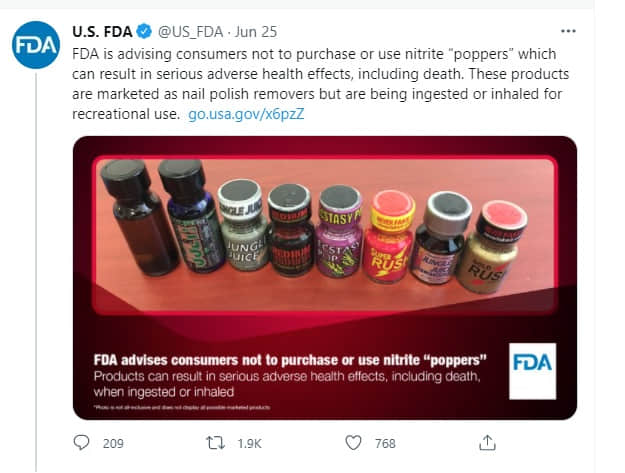 Rush 爱用者要注意!美国食药署:Rush Poppers 助性药物可能引发健康疑虑-NICEGAY